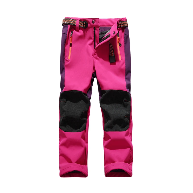 

Befusy Girls Boys Winter Outdoor Sports Hiking Pants Patchwork Anti-Tear Softshell Kids' Fleece Windproof Warm Trousers for Ski