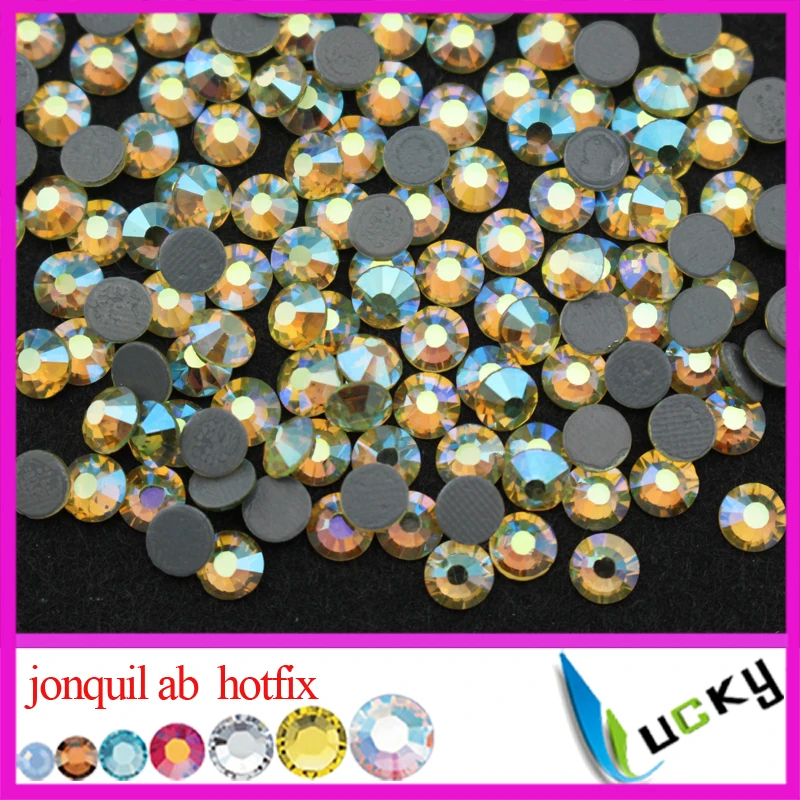 Top quality flat back hotfix rhinestones! 1440pcs ss20 Jonquil AB color iron on crystal with strong grey glue super shine