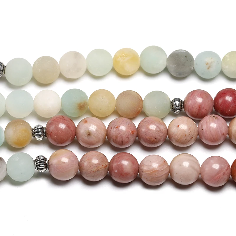 Natural Rhodochrosite With Amazonite stone 8MM Beaded Strand Bracelet Women Yoga Jewelry 108 Mala Beads LoTUS cHARM Bracelets