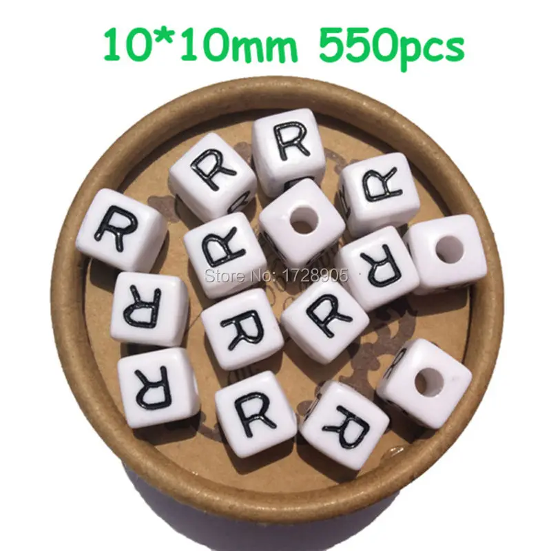 perle alphabet 10 mm 550pcs Cube single letter beads black R Alphabet Initial Jewelry Alphabet Letter Bead Jewelry Findings