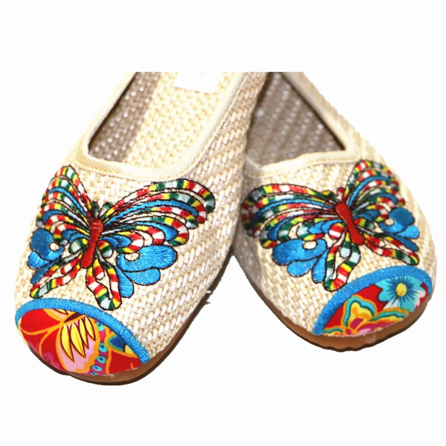 Women Canvas Slippers Embroidery Women\'s Slides Ethnic Style Leisure Slides Round Toe Casual Shoe Ladies Slip-on Beach Sandal