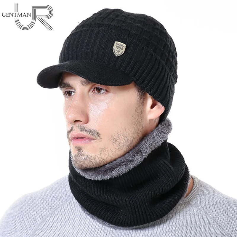 New High Quality Men Winter Hat With Brim 1998 Label Winter Cap For Men Outdoor Wool Keep Warm Fashion Knitted Hat Dropshipping