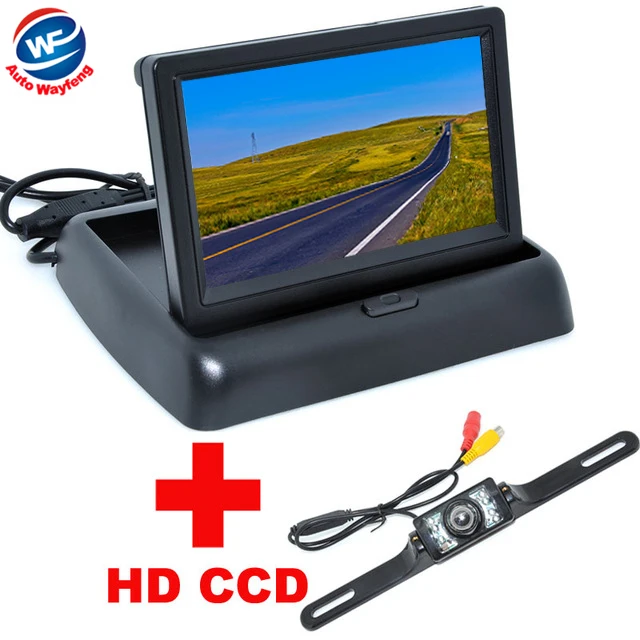 

7LED Universal Night Car CCD CCD Rear View Camera+4.3"TFT LCD Video Foldable Monitor Camera License plate camera