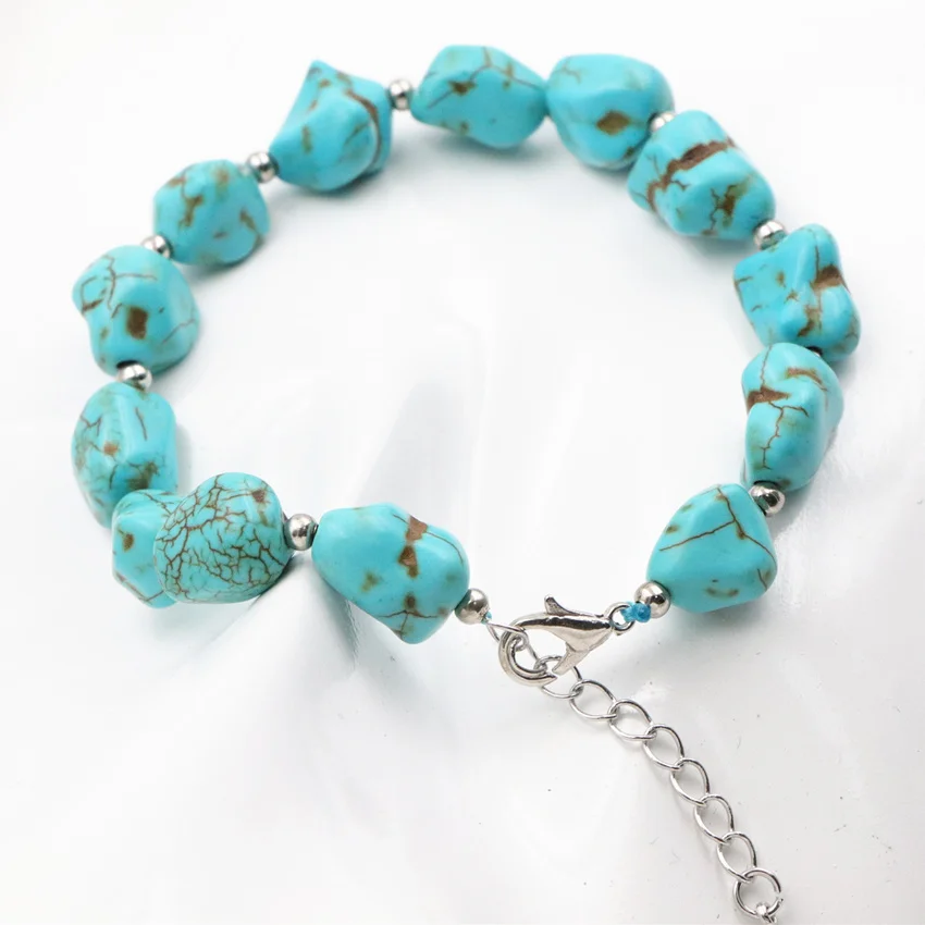 New Original DIY Bracelet Irregular Beads Women 9-11mm Turquoises Stone Strand Bracelets Bangle Wristband Jewelry 7.5inch A633