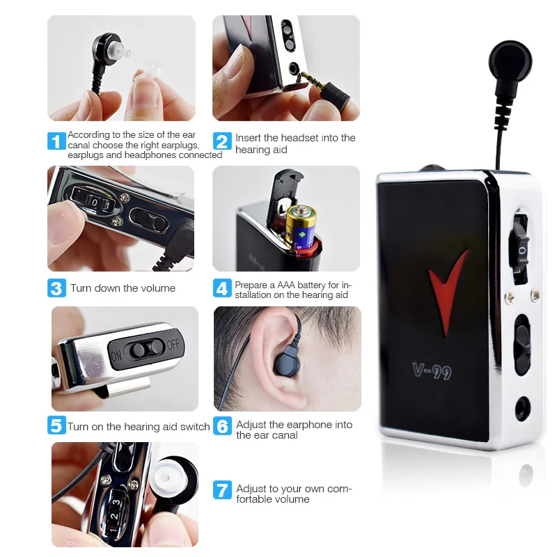 Pocket Digital Hearing Aid Adjustable Best Sound Amplifier/Receiver Elderly Deaf Hearing Aids Ear Care Adjustable Voice Volume