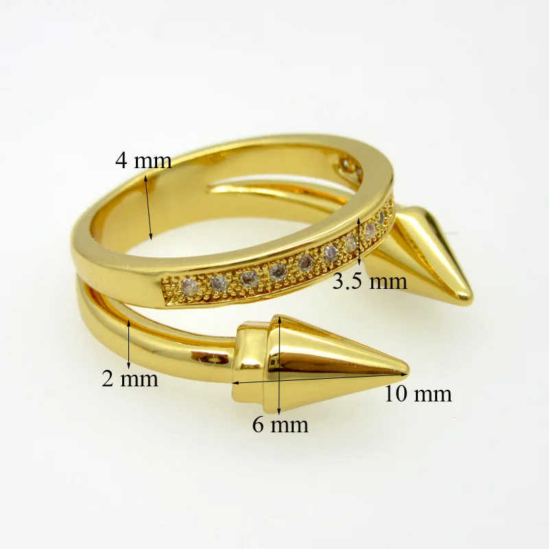 Luxury Brand Jewelry Nail Rings Cubic Zircon Engagement Ring Hypoallergenic Copper Gold Color Wedding Rings For Women