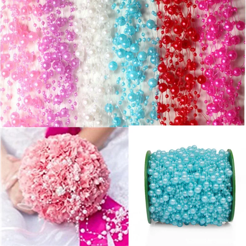 Hot sell 8+3mm Fishing Line Artificial Pearls Beads Chain String Garland Flowers DIY Wedding Party Decoration Supply 5BB5600