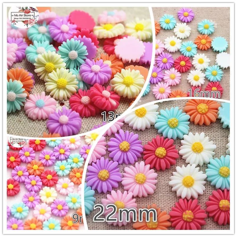 9/13/16/22/26mm mieszany kolor kwiat stokrotka żywica Flatback Cabochon DIY biżuteria dekoracja telefonu bez otworu