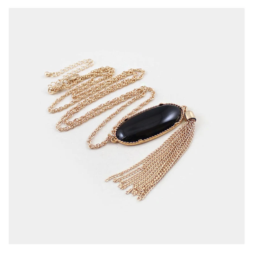 Long Tassel Pendant Necklace Statement Molten Oval Drusy Druzy Women's Boutique Jewelry