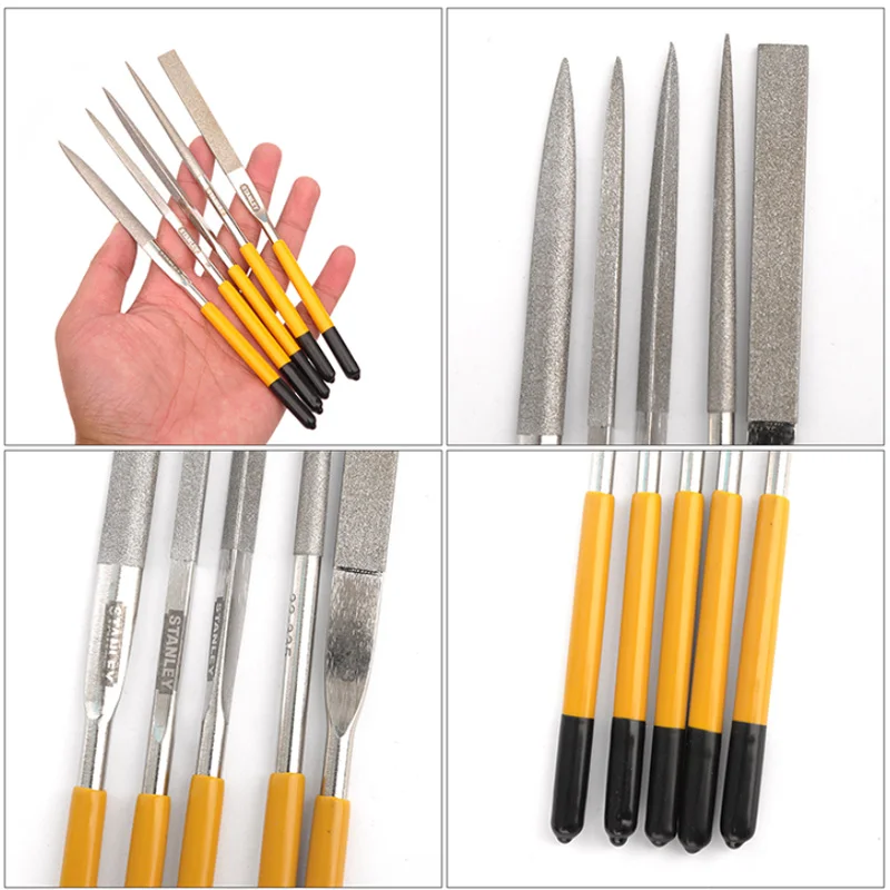 Stanley 5pcs diamond mini needle file kit polishing tools 150 grit 5mm x 180mm x 70mm multi files for jewelry stone glass metal