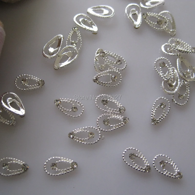 MD-607 10pcs Fancy Rhinestone Silver Drop Deco Metal Charms Metal Deco Charms Nail Art