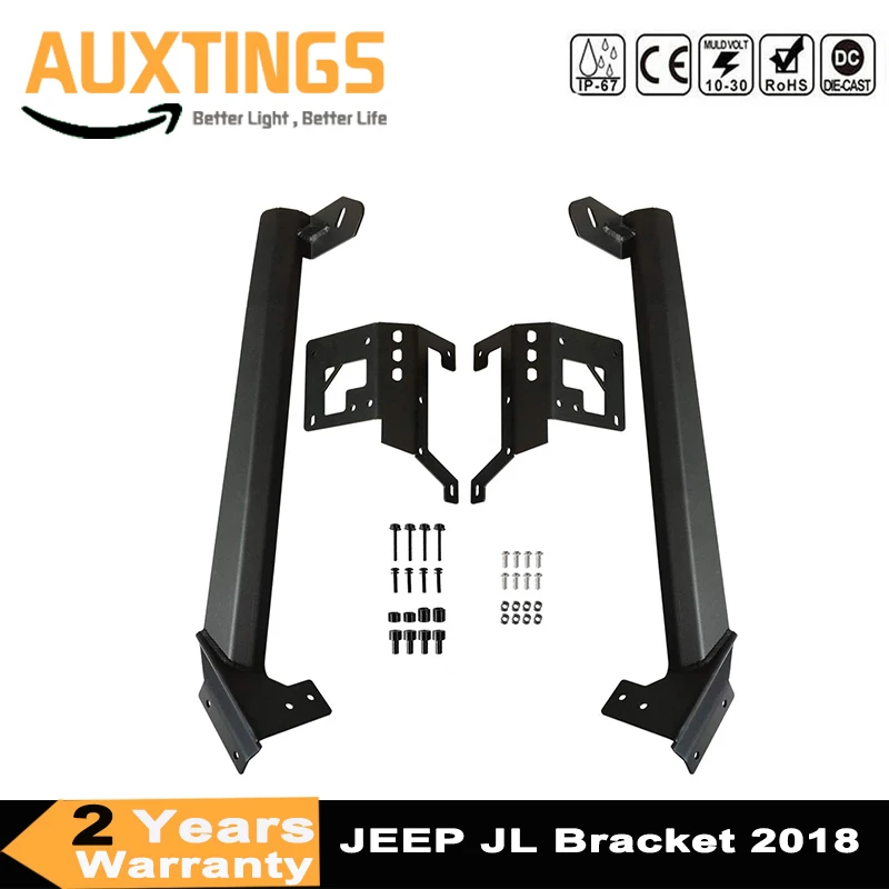 

52" LED Light Bar Mounting Brackets Steel Upper Windshield Work Lights Lamps A Pillar Mount for Jeep Wrangler JL 2018 2019 Black