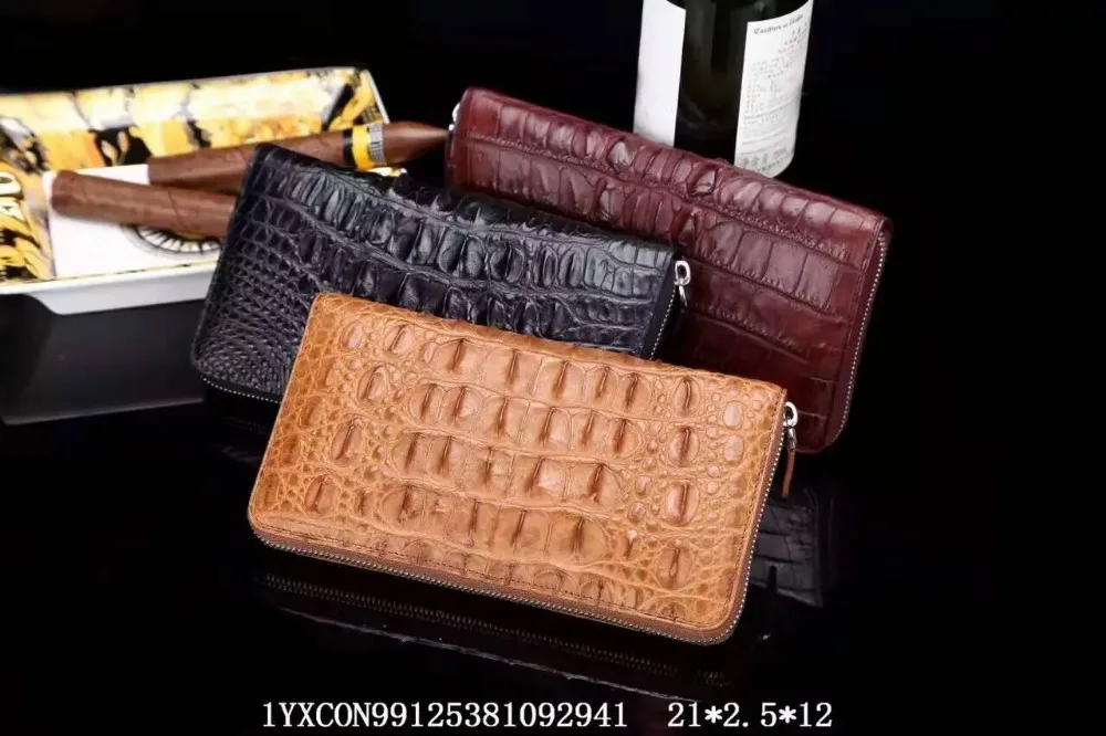 100% Genuine Crocodile tail back skin Leather Alligator Skin Wallets for Men with Zipper Closure, sales promotion discounts