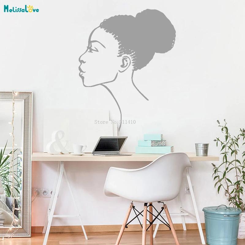 Girl with Meatballs Wall Decal African style Window Sticker Decoration Africa Afro American Beauty Salon Murals Removable YT1114