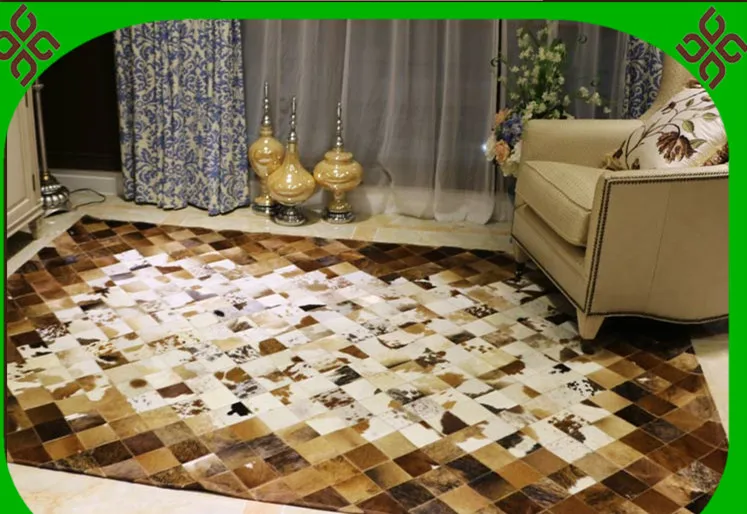 

2018 free delivery 100% natural cowhide leather polypropylene rugs