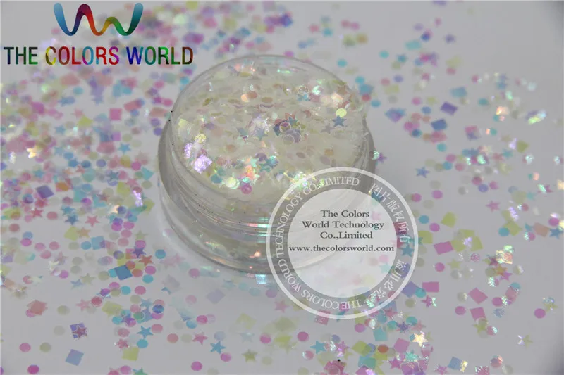 Mélange de couleurs irisées RQS233-109 et de paillettes de formes pour nail art et décoration DIY, 1 paquet = 50g