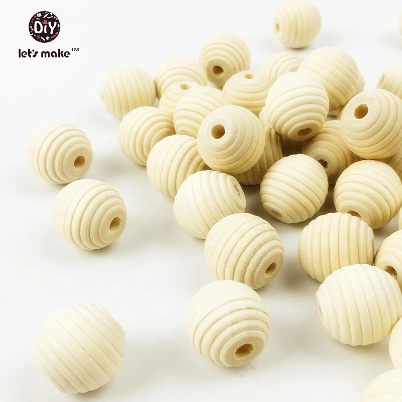 Let's make 100 Pcs 18mm Round Beehive Wood Beads Diy Teething Necklace Wooden Teether Food Grade Wooden Teether Baby Teether