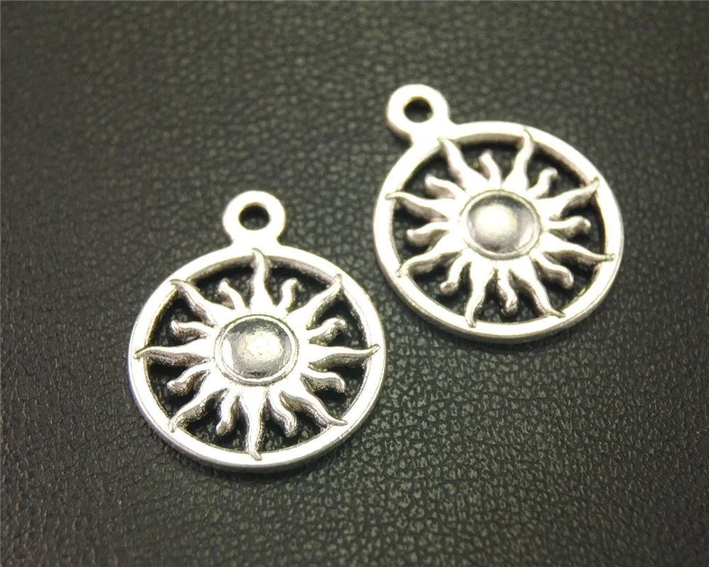 35pcs  Silver Color Round Sun Charms Pendants for Jewelry Making DIY Handmade Craft 20x16mm A1915