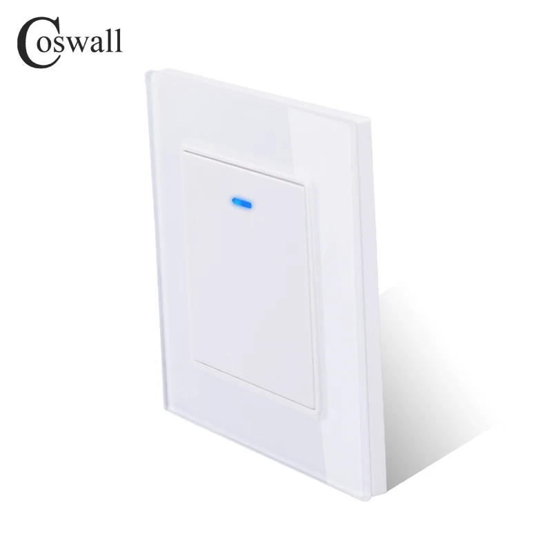 Coswall Luxury Crystal Tempered Glass Panel 1 Gang 1 Way Light Switch On / Off Wall Switch With LED Indicator 16A AC 250V