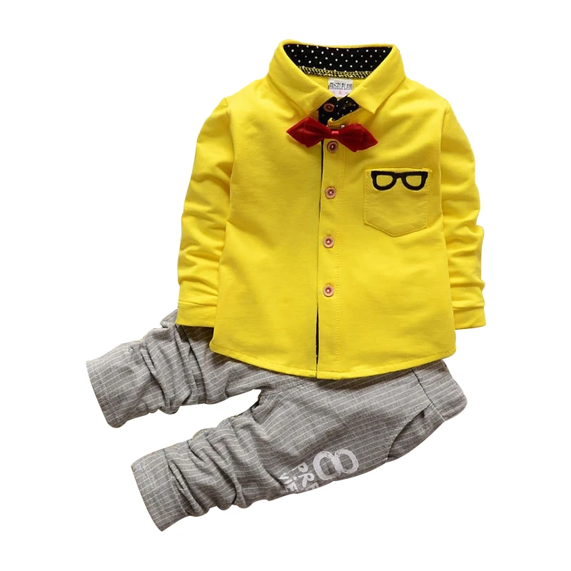 Spring Autumn Boys Clothing Sets 2021 New Casual 2pcs Suit Bowknot Shirt + Stripe Pants Children Gantelman Elegant Outfit