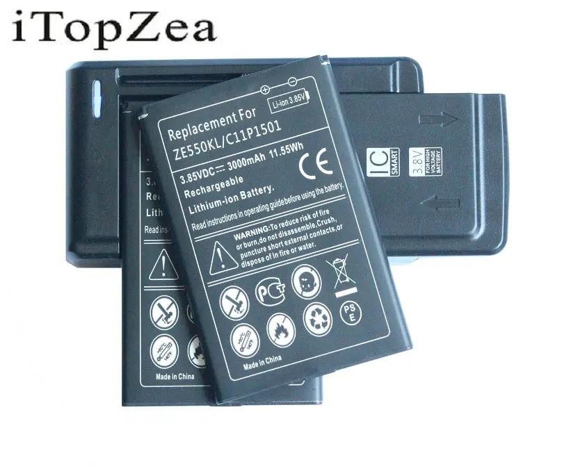 2x C11P1501 Replacement Battery + Universal Charger For Asus Zenfone 2 Laser Zenfone2 Laser ZE601KL Selfie ZE550KL ZD551KL