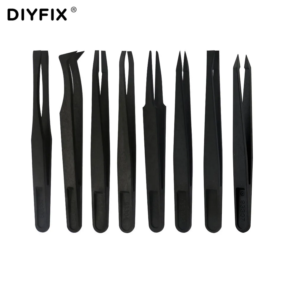 DIYFIX 8 in 1 Kit Pinzette Anti-static ESD Pinza di Plastica Elettronica PCB di Riparazione Utensili A Mano Set