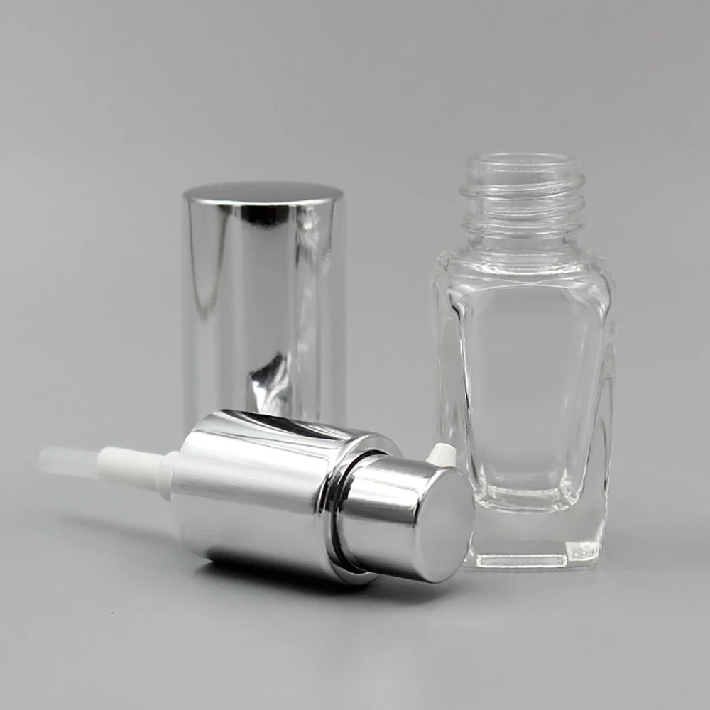 10ml Lotion Bottle Dispenser with Black/Silver/Gold Pump, Clear Square Bottle