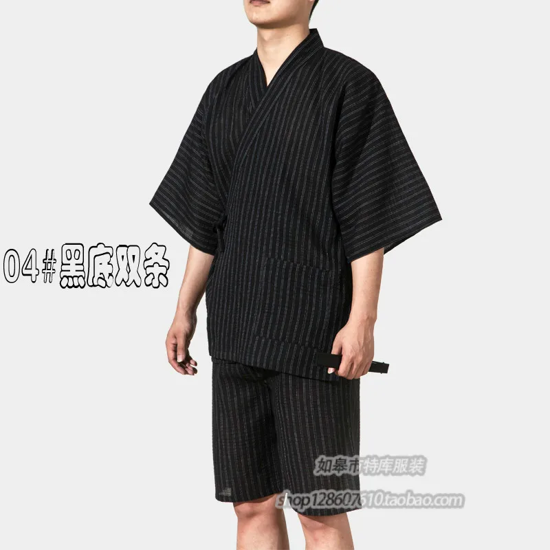 Conjunto de pijama kimono masculino, verão 95% algodão japonês manga curta