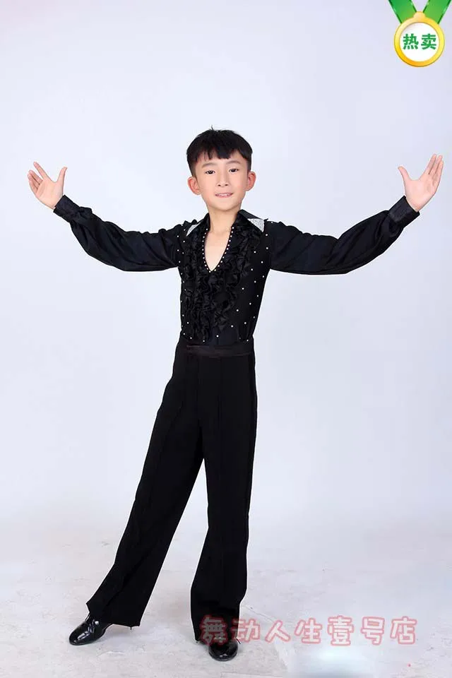 High quality Fall and winter children's ballroom stage clothing boys Latin dance skirts long-sleeved dress perfoming costumes