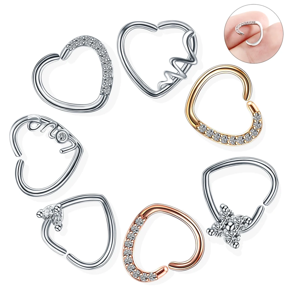 1PC on Ear Without Piercing Copper & Steel  Body Nose Lip Hoop Rings Earring Daith Heart CBR Ear Cartilage Tragus Sexy Jewelry