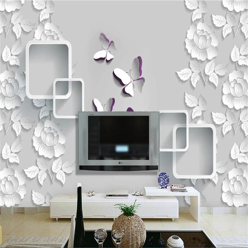 beibehang  Wallpaper Mural Wall Sticker Fashion Peony Butterfly Paper Carving TV Background Wall papel de parede