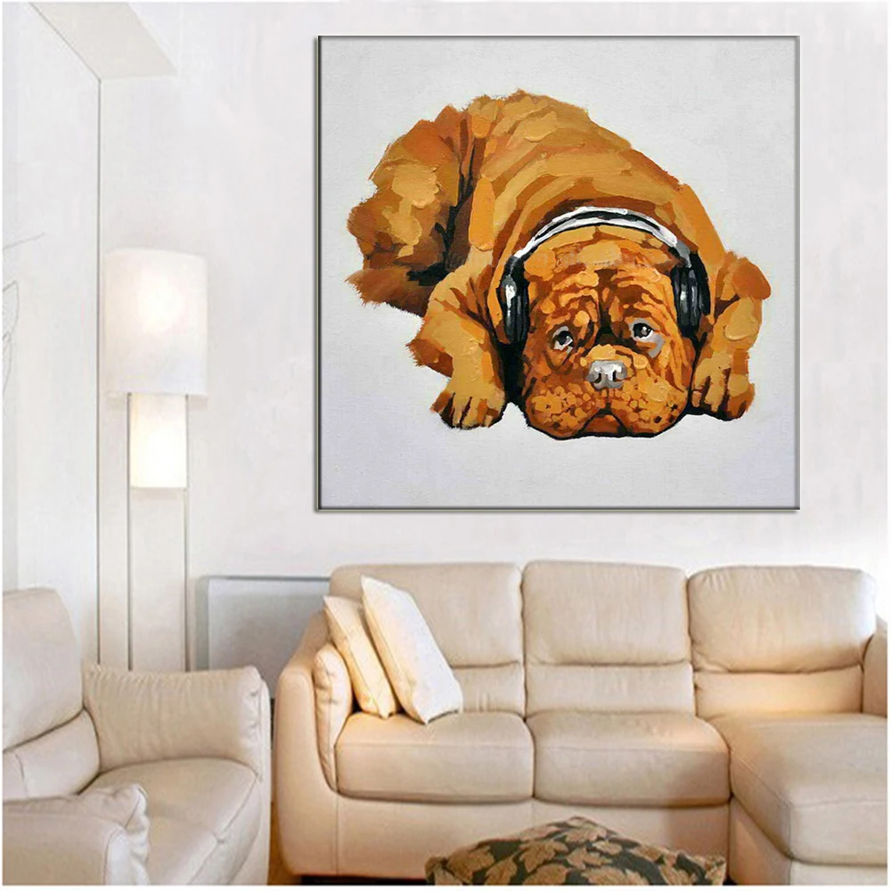 

Cheap Big Paintings Handmade Wall Painting Sleeping Dog Picture on Canvas Abstract Home Decor Animals Oil Painting Hang Pictures