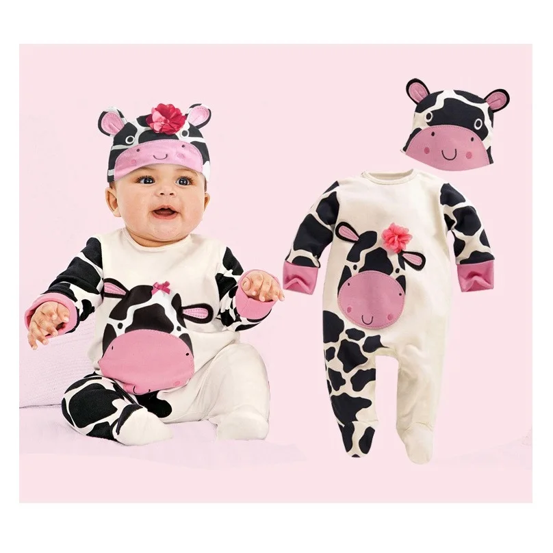 Hooyi Animal Baby Clothes Sets Bebe Boys Girls Romper+Hat Suit Jumpsuit Long Pajamas Rompers Costumes Outfits