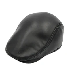 Fashion European Style Genuine Leather Caps Beret Man Casual Sheepskin leather Black/Brown Fitted Duckbill Hats Male Boina