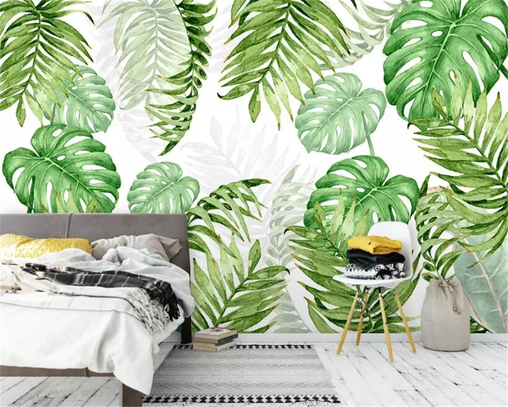 

Beibehang papel de parede Customized Photo Wallpaper mural modern Hand Painted tropical plants leaves wallpaper for walls 3 d