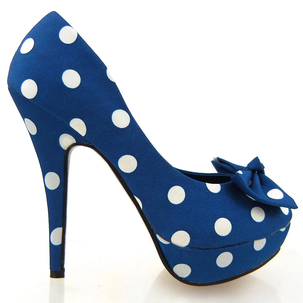 LF30406-1 Ladies Cute Bow Satin Polka Dot Party/Club Platform High Heels Pumps Court Shoes