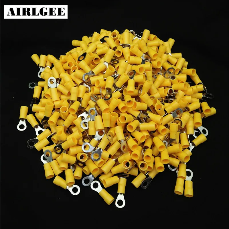 500 Pcs RV5.5-5 AWG 12-10 Yellow Sleeve Pre Insulated Ring Terminals Wire Connector Free shipping