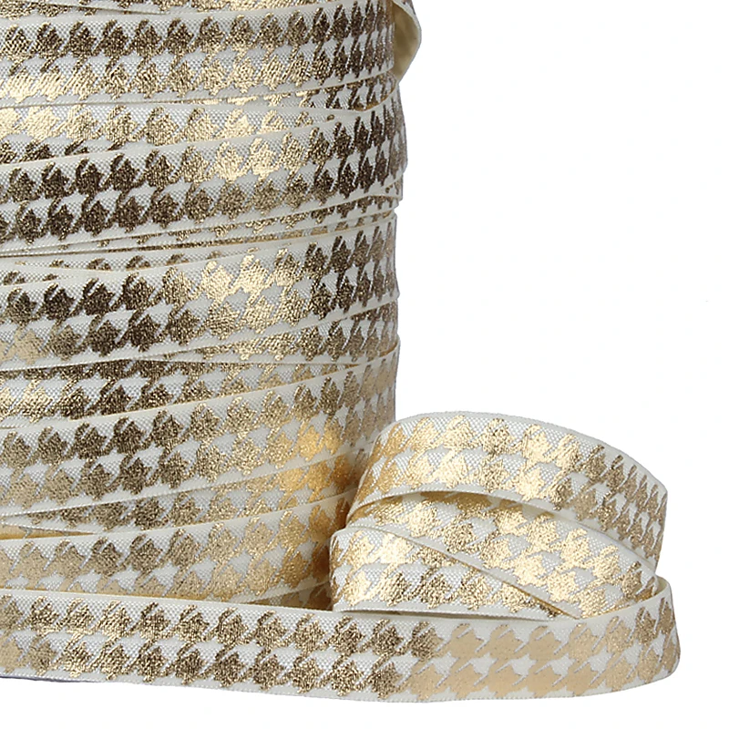 

(100Y/lot) New houndstooth patterned foe ribbons fold over elastic