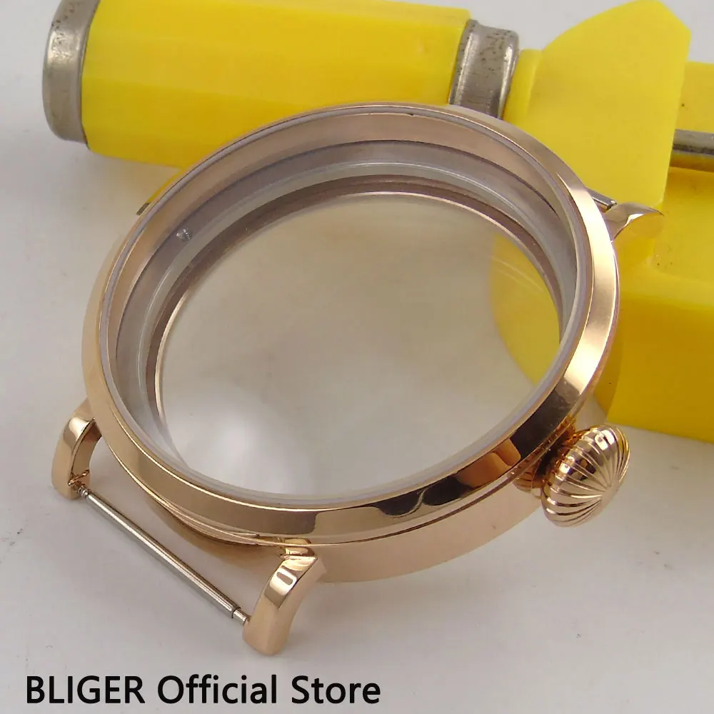 BLIGER 46MM Sterile Stainless Steel Rose Golden Case Scratch Proof Mineral Glass Watch Case Fit for ETA 6497 6498 Movement C21