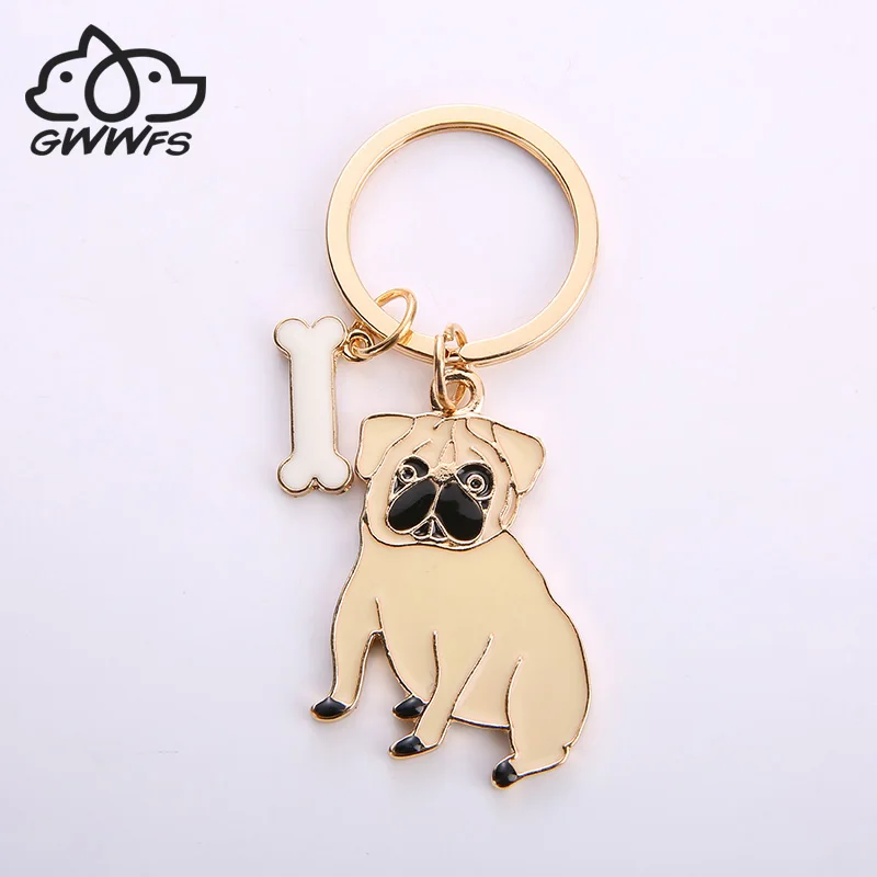 Alloy pug Dog Key Chain Key Ring Bag HandBag Charm Keychain Accessories New Fashion Jewelry For Women Dog lovers gifts