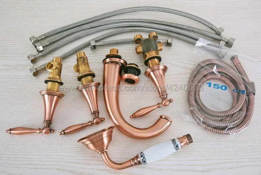 Antiek Rood Koper Romeinse Bad Kraan Mengkraan Met Hand Spray Douche Ktf201