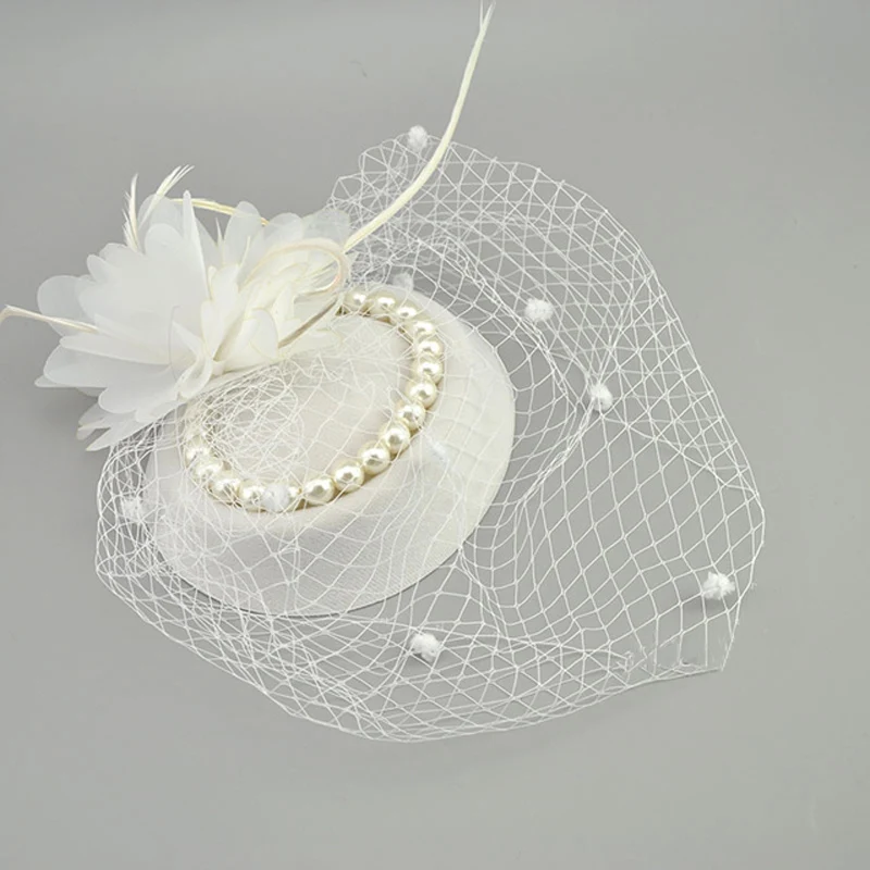 E JUE SHUNG-Chapeaux en Filet pour Patients, avec Plumes, Cage à Oiseaux, Voiles de Visage Fascinant, Perles, Blanc, Rouge, Noir, pour Mariage