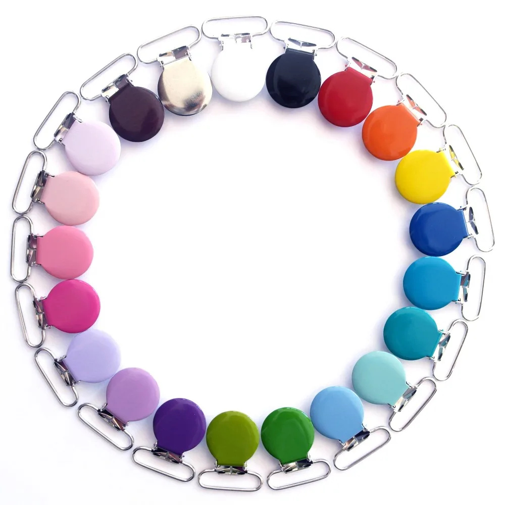 

Sutoyuen 180pcs 1'' 25mm 21 Colors Assorted Enamel Round Shape Garment Suspender Clips \ Metal Round Pacifier Clips Dummy Holder