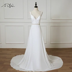ADLN Beach Wedding Dress vestido de noiva Customized Double V-neck Plus Size Chiffon Gowns Beaded Bohemian Bridal Dresses