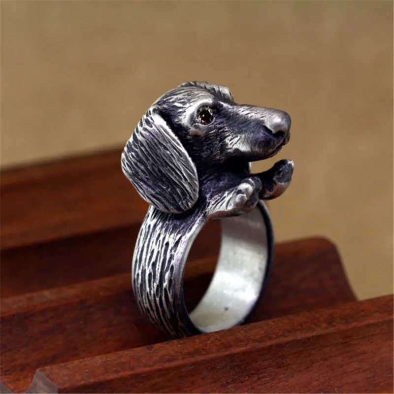 Vintage Adjustable Dachshund Rings High Quality Brand Designer Weiner Dog Men Rings Women Dog Jewelry