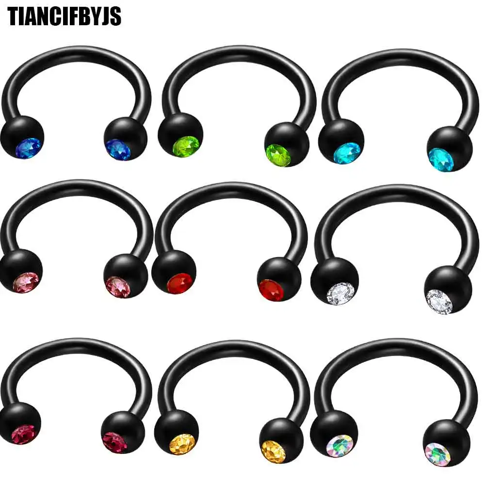 TIANCIFBYJS 316L Surgical Steel CZ Gem Beze Set Gold Nose Ring Horseshoe Hoop Piercing Nose Body jewelry 50pcs mix 10 color