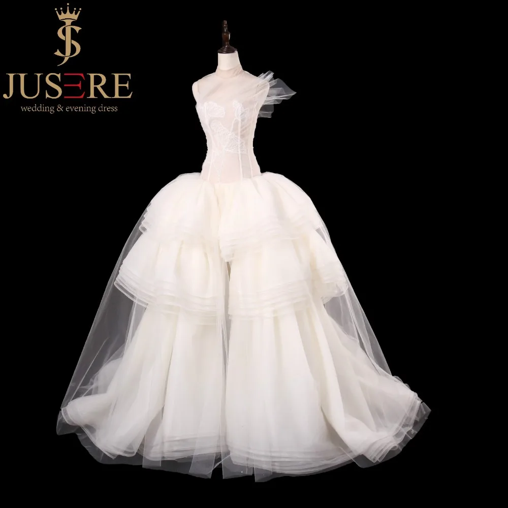 JUSERE FASHION SHOW White Wedding Dress Embroidyer Charming See Through Ball Gown Bridal Gowns Robe De Mariage Noivas