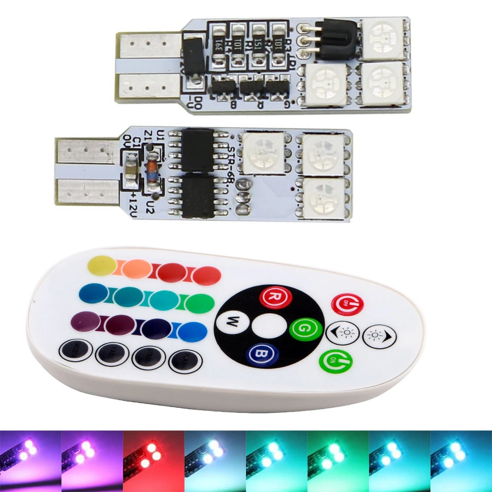 10Sets(20PCS) T10 RGB 5050 194 168 W5W Wedge Bulbs 12 SMD 5050 LED Light 12 LEDs Car Strobe Flash 16 Colors With Remote Controll