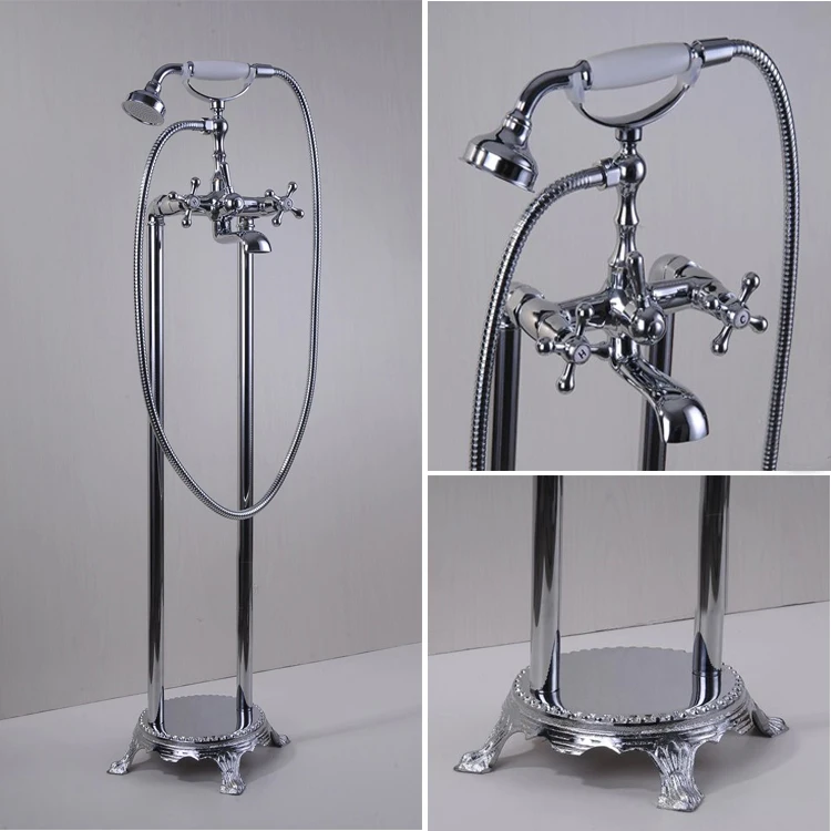 

Bathtub Faucets Brass Chrome Silver Floor Stand Bathroom Faucet Rain Handheld Shower Luxury Telephone Bath Mixerr Taps