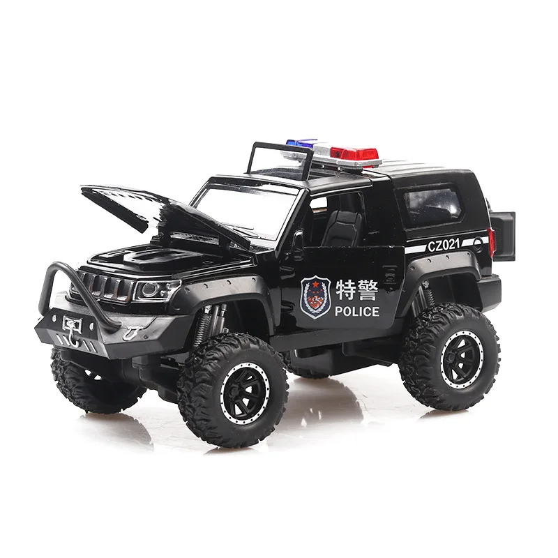 クール 1:32 bj40 オフロード合金モデル、子供の音と光バック 5 オープンドア特殊警察おもちゃの車のモデル、送料無料